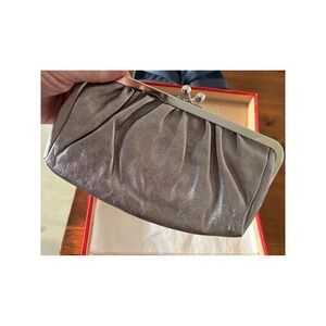 Vintage Express Silver Metallic Ruched Kiss Lock Clutch New Evening Bag Formal